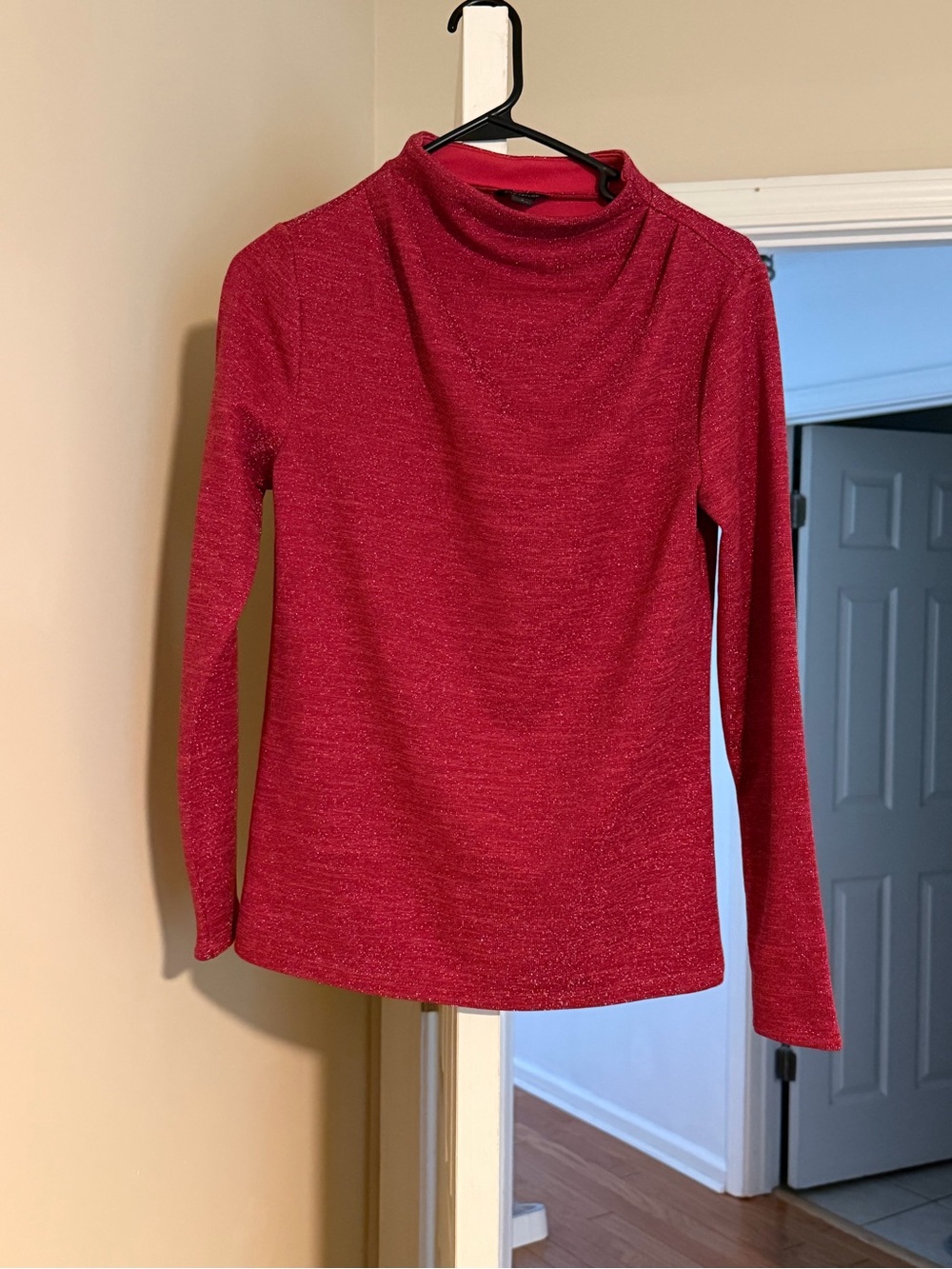 Ann Taylor Sparkle Red Cowl Neck Sweater